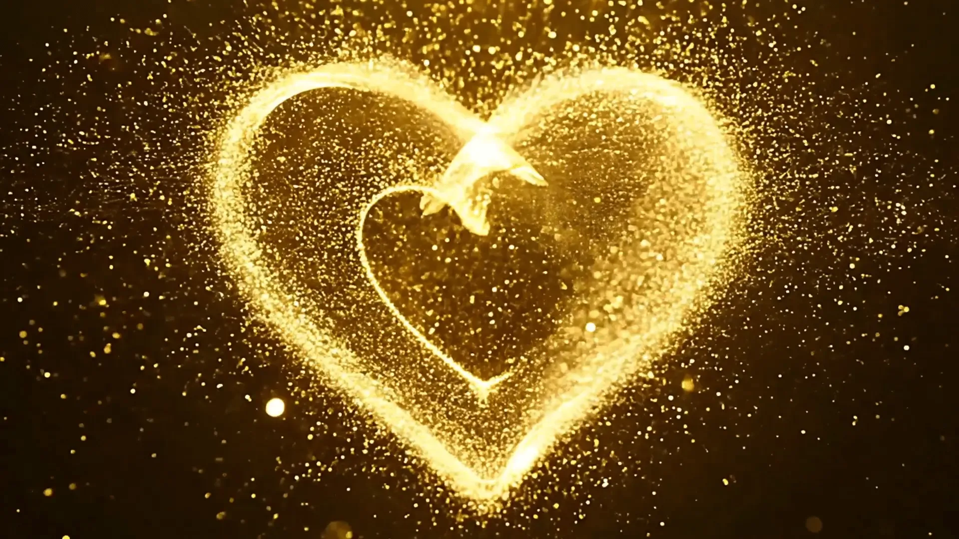 Glowing Gold Heart Particle Animation Overlay for Romantic Events